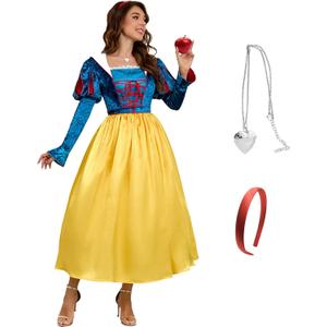 Snow Princess White Costume Women Puff Sleeves Fairytale Dress with Cape Halloween Role Cosplay Outfits for Adult (Small, 2025 Style)