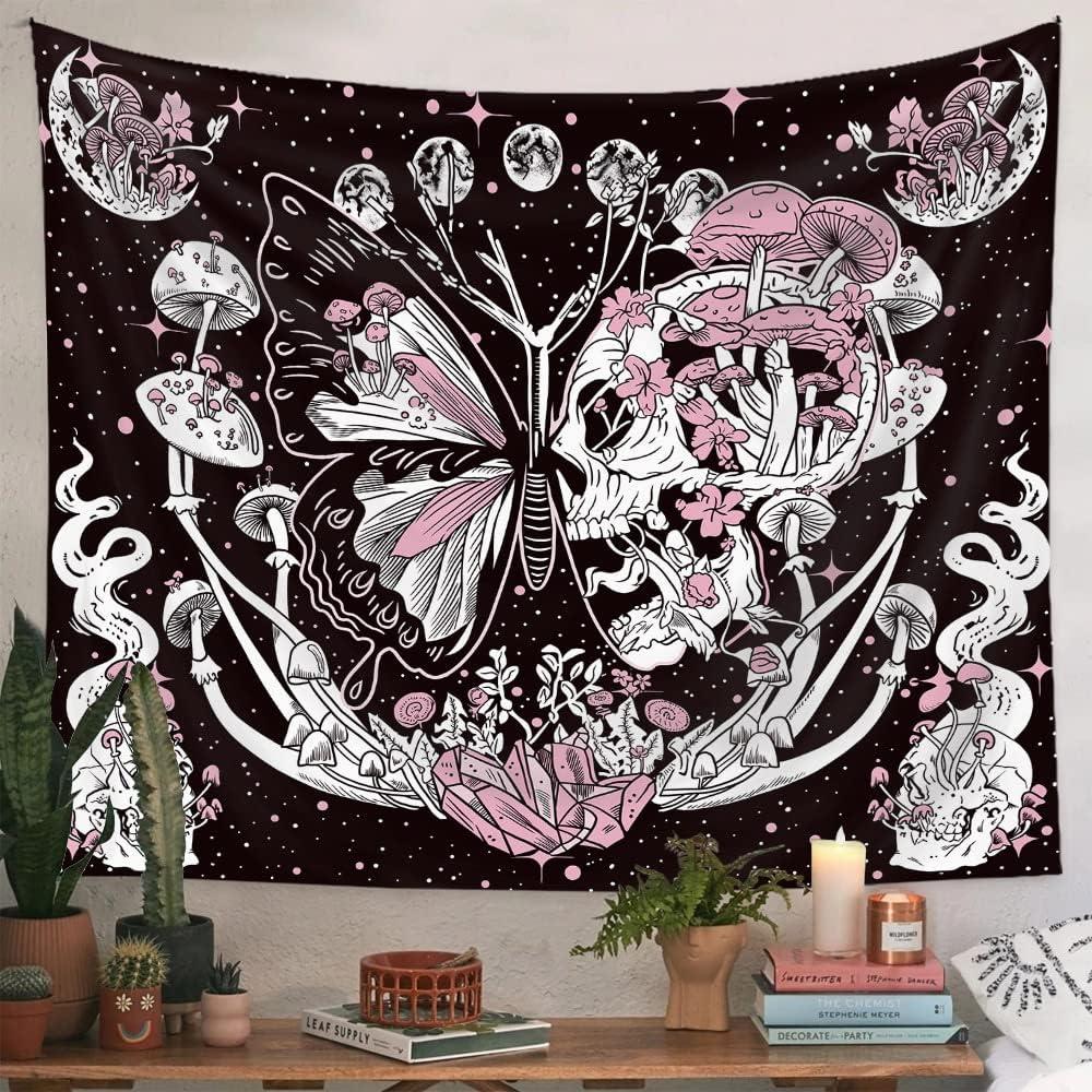 THSALIE Butterfly Tapestry - 53.18''X 59'' Tapestry Wall Hanging Plants Floral Flowers Tapestries Boho Retro Aesthetic Whimsical for Living Room Bedroom Dorm
