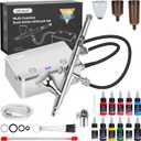 OVAGA 32PSI Airbrush Kit with Compressor, Rechargeable Multi-Function Dual-Action Airbrush Set Portable with Airbrush Paint Set 11 Colors for Painting Makeup Cake Decor Model Coloring Nail Art, Silver