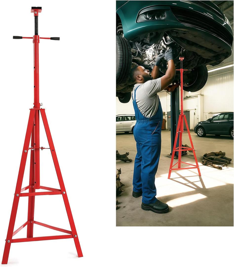ECOTRIC 47-3/8"-84-1/2" Under Hoist Tripod Stand 2 Ton Heavy Duty High Lift Jack Stand Reach Capacity of up to 4000lbs for Garage Repair, Shops, DIY Powder Coated Red, Underhoist Support Stand