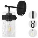 Deyidn Battery Operated Wall Sconce Black Rechargeable Wall Light with Remote Dimmable Bulbs Wall Lamps with Hammered Glass Lampshade for Bedroom Living Room Hallway(1 Pack)