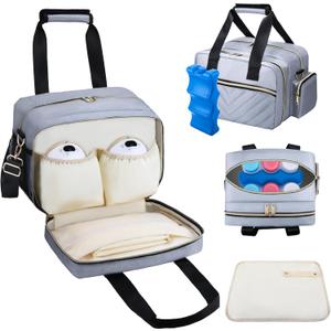 Breastmilk Cooler Bag with Ice Pack, Wearable Breast Pump Storage Bag, Insulated Bottle Travel Bag Compatible with Momcozy/Elvie/Willow, Fits 6 Baby Bottles up to 9 Ounce with Shoulder Strap, Grey