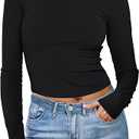 MEROKEETY Women's Long Sleeve Square Neck Crop Top Ribbed Slim Fitted Y2K Casual T-Shirt Tops Size S