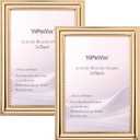 YiPinYin Classy Gold Plated 5x7'' Picture Frame 2 Pack,Classic Metal Beaded Design,Real Glass Front and Soft Velvet Backing,with Tabletop and Wall Hanging,Home Decor