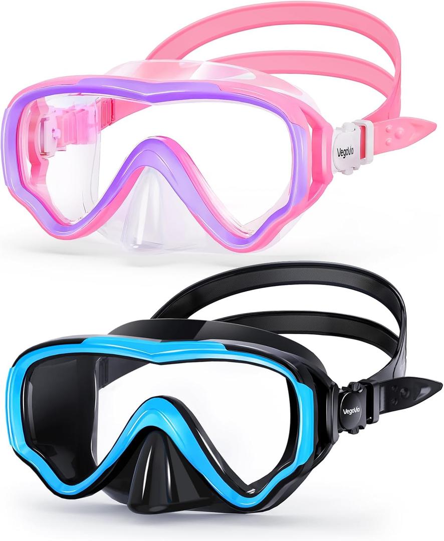 Kids Swim Goggles with Nose Cover, Anti Fog Wide View Clear Swim Mask for Kids Youth 3-15, Anti-Shattered No-leak (D-Pink & Black (2 pack))
