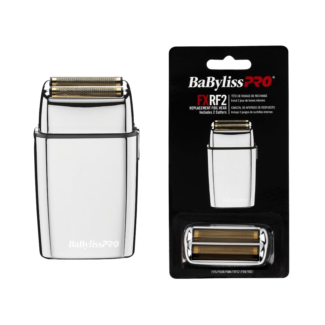 Bundle BaBylissPRO Barberology Double Foil Shaver, FXFS2 SILVERFX Professional Electric Shaver + BabylissPRO Barberology Professional FXRF2 SILVERFX Replacement Double Foil Shaver Head with 2 Cutters