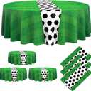 Oudain 6 Pcs Soccer Party Tablecloth 84 Inches Soccer Round Table Cloth Disposable Plastic Table Covers for Decors Birthday Party Supplies Favors, 84 inches in diameter