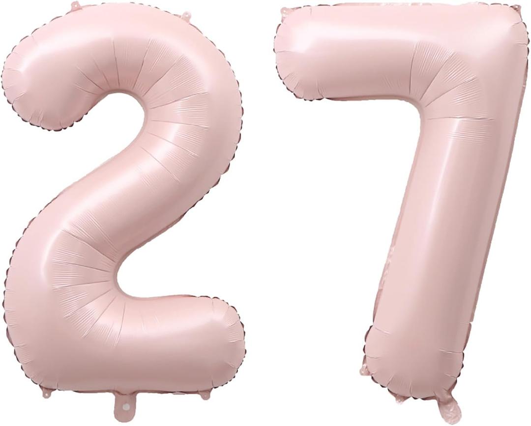 40 Inch Number 27 Foil Balloons 27th Celebration Decorations for Happy 27th Birthday Party Wedding Bridal Shower Engagement Photo Shoot Anniversary Decoration, Number 27 Baby pink Balloon