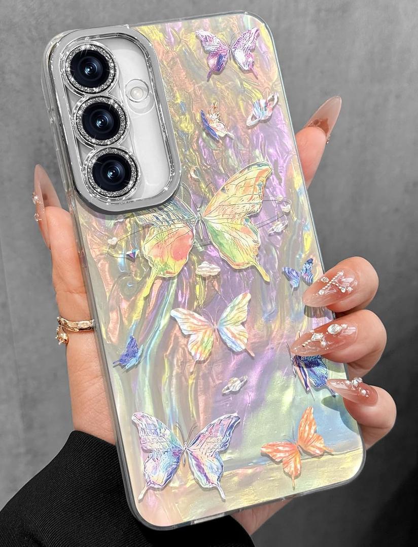 Toycamp Compatible with Samsung Galaxy S24 Plus Case - Cute Glitter Laser Butterfly S24 Plus Phone Case with Bling Camera Lens Protector Laser Holo Galaxy S24 Plus Cover for Women Girly