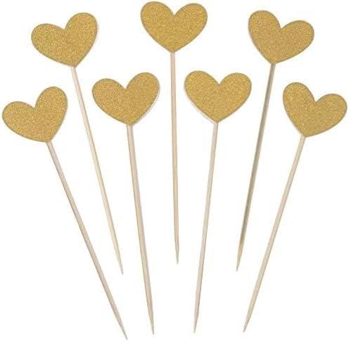 Confetti! 40-piece (missing few) Heart Cupcake Toppers - Adorable Love-Themed Decorations for Valentine's Day, Weddings, Bridal Showers, Birthdays, and More! - Gold