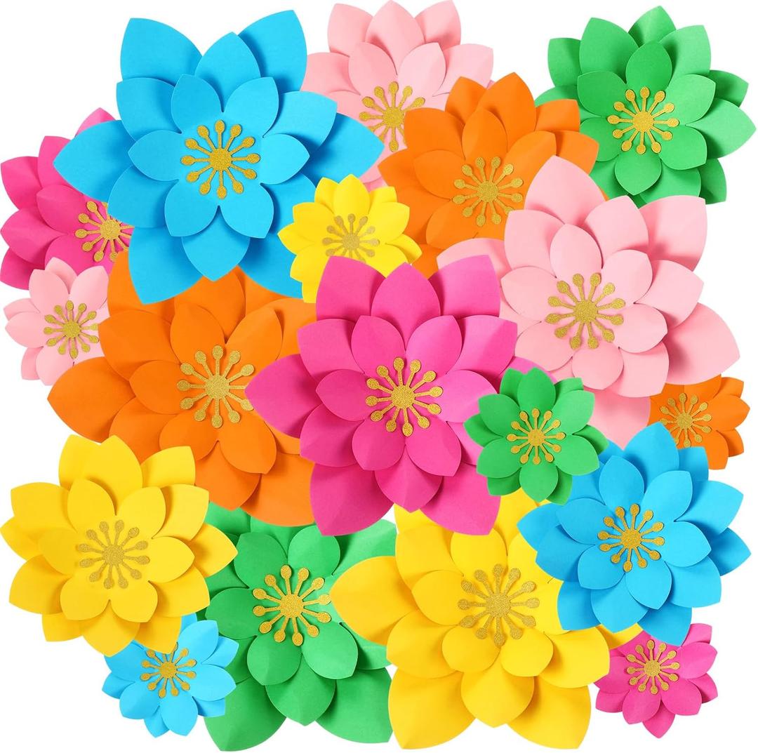 18 Pcs Paper Flowers Decor for Wall DIY Flower Bulletin Board 3D Spring Fiesta Mexican Paper Floral Decoration for Photo Backdrop Classroom Back to School Party(Lotus-Shaped,Rainbow)