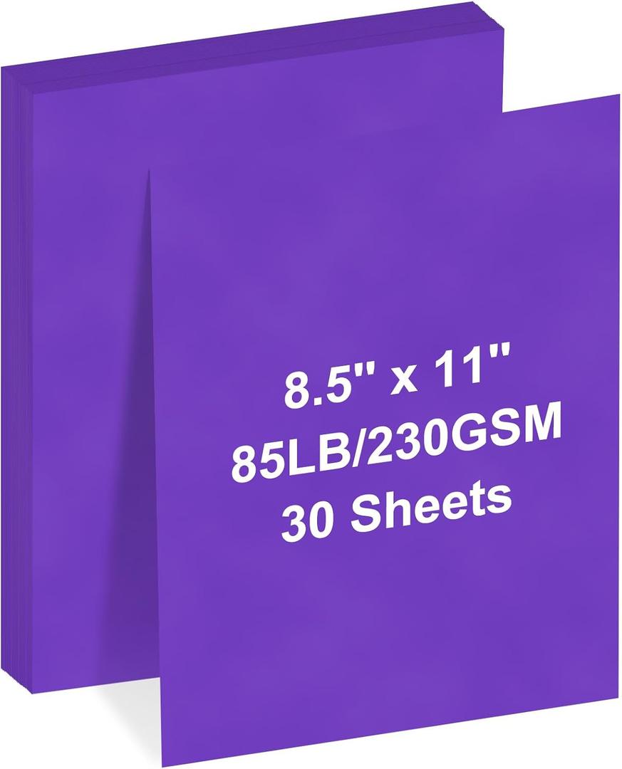 Cardstock 8.5" x 11 "30 Sheets Cardstock Paper 85 lb/230 gsm,Purple Card Stock for Printer,Drawing,Gift tags,Invitations, Cards etc (Purple A, 30 Sheets)