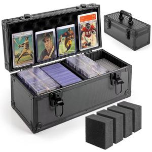 MewVeer Top Loader Storage Box with Key Locks, Trading Card Storage Case, Sports Card Box & Hard Cases Holds up to 300+ Top Loaders, 76 One Touch (35pt), 48 PSA/GMA, 43 CSG, 41 SGC, 36 BGS/HGA, Small