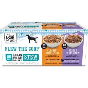 I AND LOVE AND YOU Wet Dog Food - Flew The Coop Variety Pack - Chicken + Turkey, Grain Free, Filler Free 13oz can, 6pk (EXP 09/25/28)