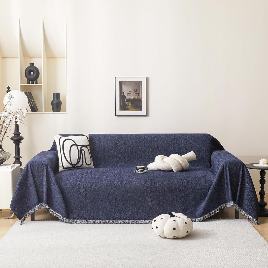 MEETSKY Navy Blue Couch Cover Sectional Sofa Covers Washable Couch Cover Sofa Throw Cover X-Large Sofa Slipcover for Reclining Multi-Use Decorative Couch Protector for Pets, 71" x 118",Navy