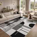 5x7 Modern Area Rug for Living Room Bedroom, Large Washable No-Shedding Faux Wool Geometric Carpet, No-Slip Low-Pile Indoor Decor Rugs for Nursery Dinner Room Office Playroom Dorm(Bauhaus Grey)