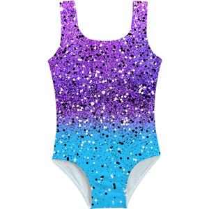 Funnycokid Gymnastics Leotards for Girls Sparkly Colorful Kids Tumbling Outfit 4-10 Years (6-7 Years, Diamond Purple Blue)