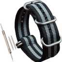 Men's Nylon Watch Band Strap Replacement(18 19 20 21 22 23 24 25 26 28mm) (Black/Grey)