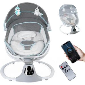 Electric Baby Swing for Infants to Toddler, Portable Swing Baby Rocker with 5 Point Harness, 5 Sway Speed, Bluetooth,12 Preset Lullabies with Remote Control, Infant Swing for Baby Boys & Girls, Grey (Gray)
