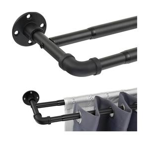Double Curtain Rods for Windows 28 to 48 inch, 1 inch Matte Black Industrial Curtain Rod Heavy Duty Blackout Wrap Around Curtain Rods