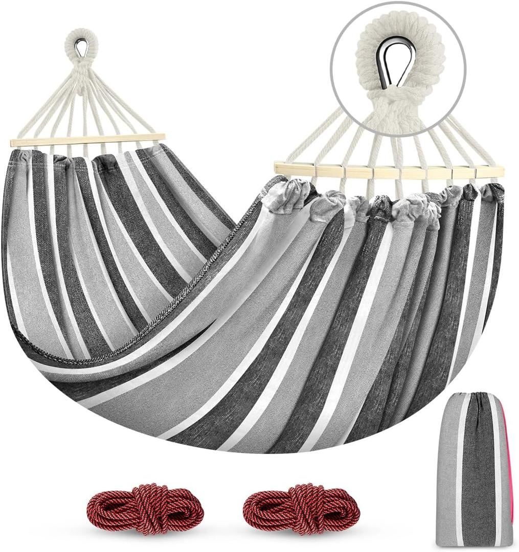MOSFiATA Hammocks Portable Camping Hammock Upgraded 550lb Comfortable Fabric Hammock with Two Anti Roll Balance Beam and Sturdy Tree Straps for Camping, Patio, Backyard, OutdoorGrey