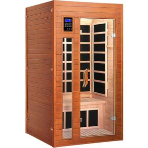 1-2 Person Infrared Sauna, Dry Heat Sauna with Red Light Therapy, Bluetooth, Radio, 7-Color Therapy Light for Home, Indoor, Gym, Wellness Center, 36 x 36 x 73