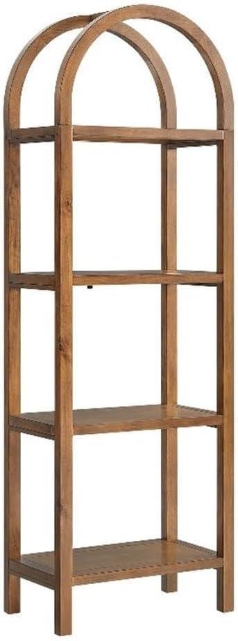 Modway Vexley 72 Inch Tall Narrow Arched Bookshelf in Walnut Modern Pine and Acacia Wood Open Display Bookcase for Living Room, Office, Reading Nook