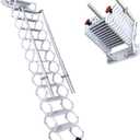 Wall Mounted Folding Ladder with Handrails, Pull Down System Attic Stairs, Telescopic Attic Ladder, 12 Pedals, Attic, Basement, Warehouse, Passage Folding Stair (White, 12-Steps)