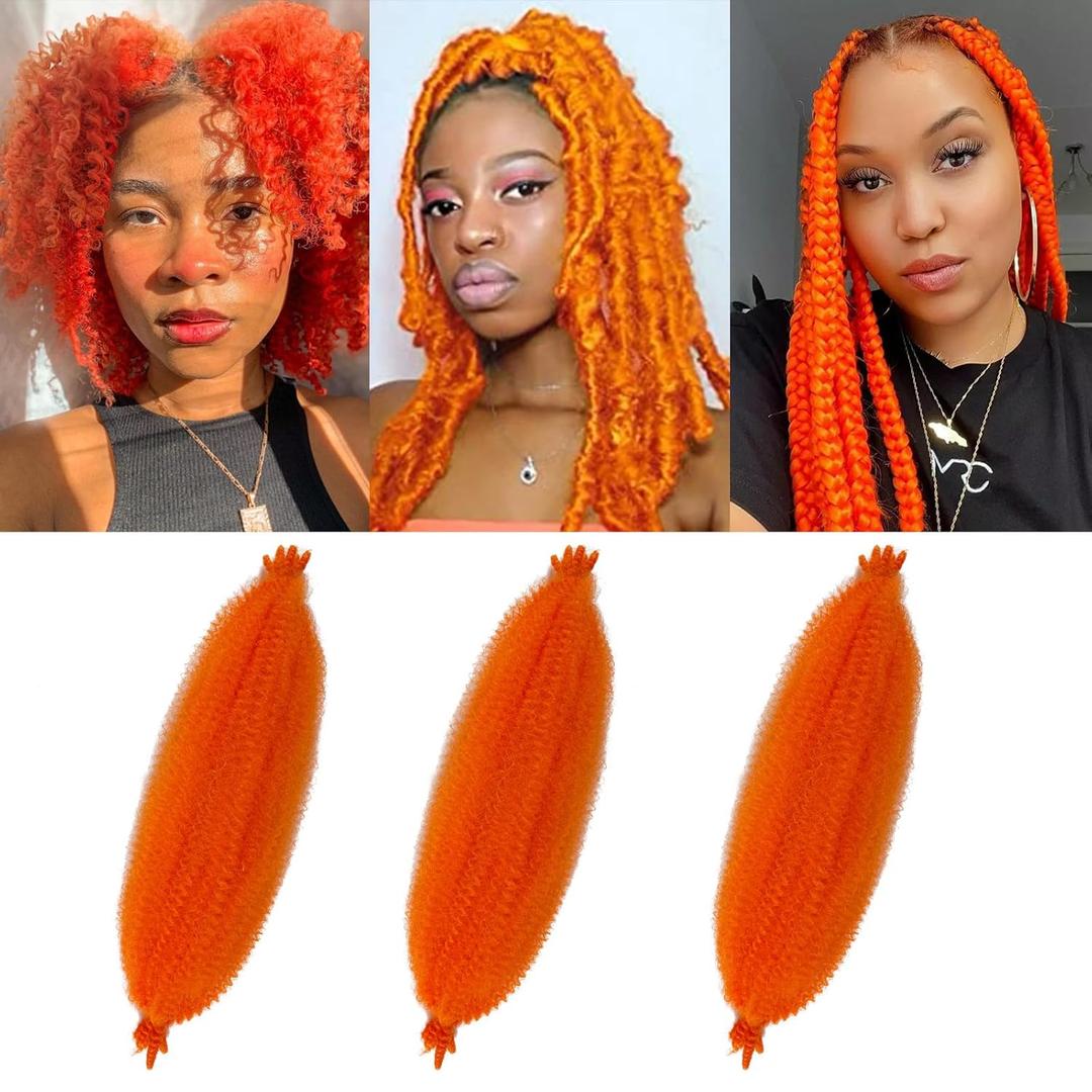 16 Inch Springy Afro Twist Hair Orange Marley Twist 3 Packs Kinky Braiding Hair Soft Locs Crochet Cuban Twist Orange Kinky Curly Hair for Distressed Faux Locs