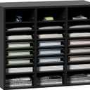 VEVOR Literature Organizers, 24 Compartments Office Mailbox with Adjustable Shelves, Wood Literature Sorter 29x12x24.4 inches for Office, Home, Classroom, Mailrooms Organization, EPA Certified Black