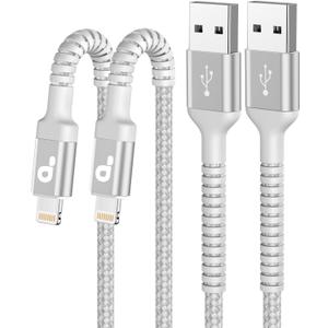 iPhone Charger Cable 3FT, 2Pack USB to Lightning Cable Extra Durable Braided, [Apple MFi Certified] Fast Charging iPhone Charger Cord Compatible with iPhone 14 13 12 11 8 7 Pro Max and More-Silver