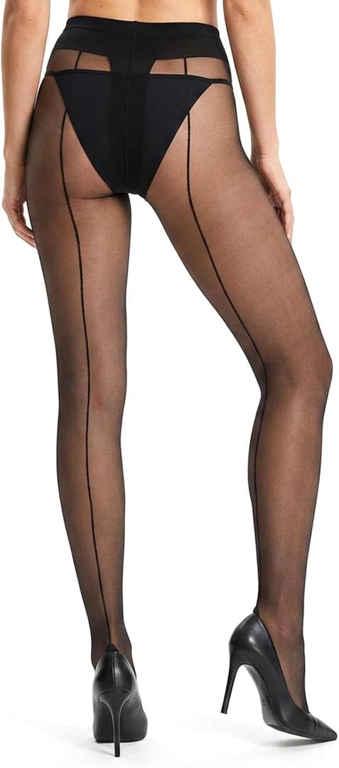 Black Stockings for Women Nylons for Women, 20d Sheer Black Tights, Backseam T-Crotch Pantyhose with Heel and Reinforced Toe (Black)