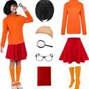 Halloween Costume Long Sleeve Orange Top Skirt Set Red Skirt with Wig Magnifier Socks Glasses (120 (5-6 Years))