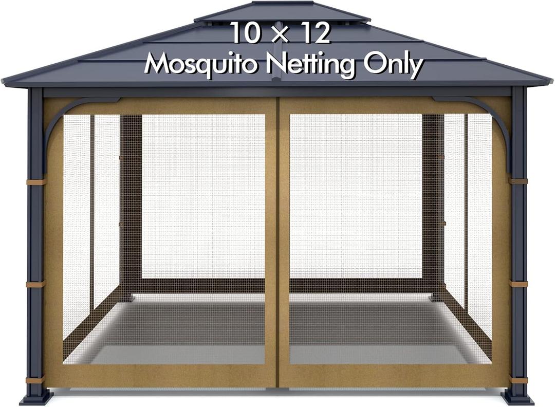 Wonwon Outdoor Gazebo Canopy 4-Panel Screen Walls with Zipper - Mosquito Netting for 10' x 12' Gazebo (Khaki)