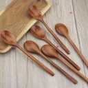 ADLORYEA Wooden Spoons, 6 Pieces 9 Inch Wood Soup Spoons for Eating Mixing Stirring, Wood Spoon with Japanese Style Kitchen Utensil