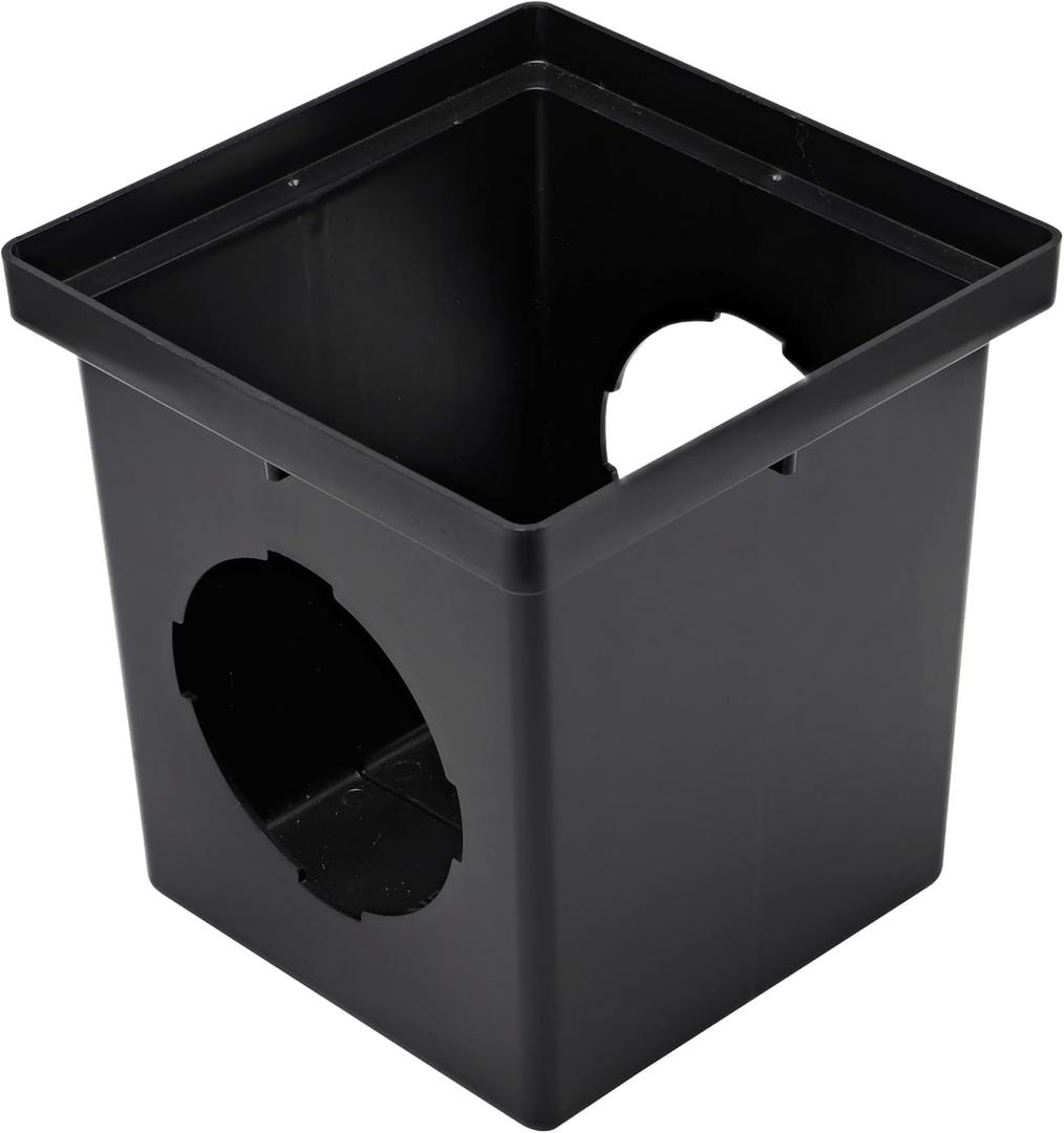 NDS 1200 Square Catch Basin Drain with 2 Openings, Connect to 3", 4" 6" & 8" Drain Pipes, Manages Heavy Water Flows, 12", Plastic, Black