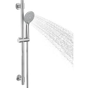 Adjustable Shower Slide Bar with 5-Function Handheld Shower Head, Stainless Steel Grab Slide Bar Combo with Extra Hose (Brushed Nickel)