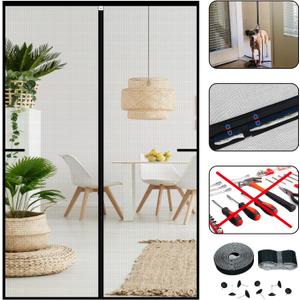 Screen Door Mesh Magnetic Closure 36 x 82 inch, Self Closing Fiberglass Mosquito Net with Magnet for Doors, Heavy Duty Bug Fly Screens Curtain for Doorway, Keep Bugs Out, Pet Friendly (Gray)