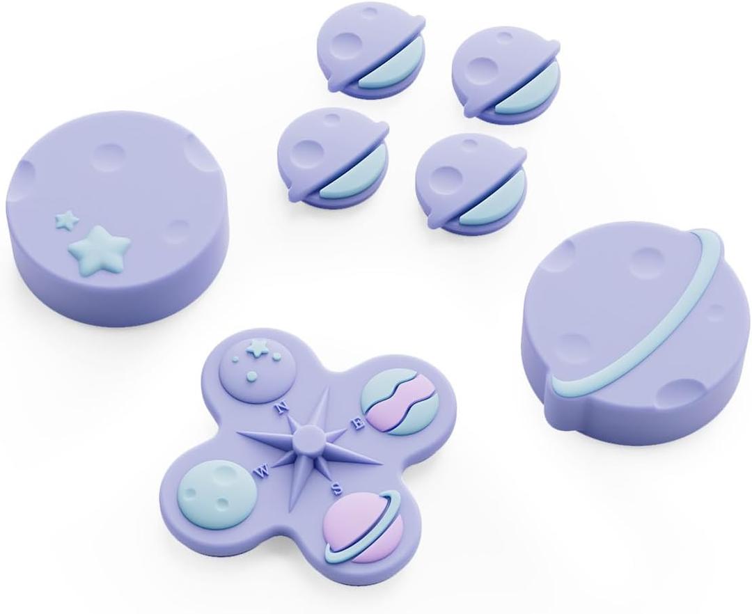 GeekShare Cross D-Pad Button Caps Thumb Grip Caps Set Compatible with Switch 2, ABXY Key Buttons Sticker Cover Caps for Switch 2 - Purple Planet