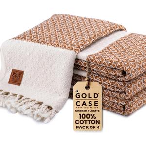 Gold CASE Turkish Beach Towel Set of 4  100% Cotton Large Turkish Bath Towels 67 x 38''  Helen Extra Large, Quick Dry & Sand Free Towels  Peshtemal for Pool  Orange