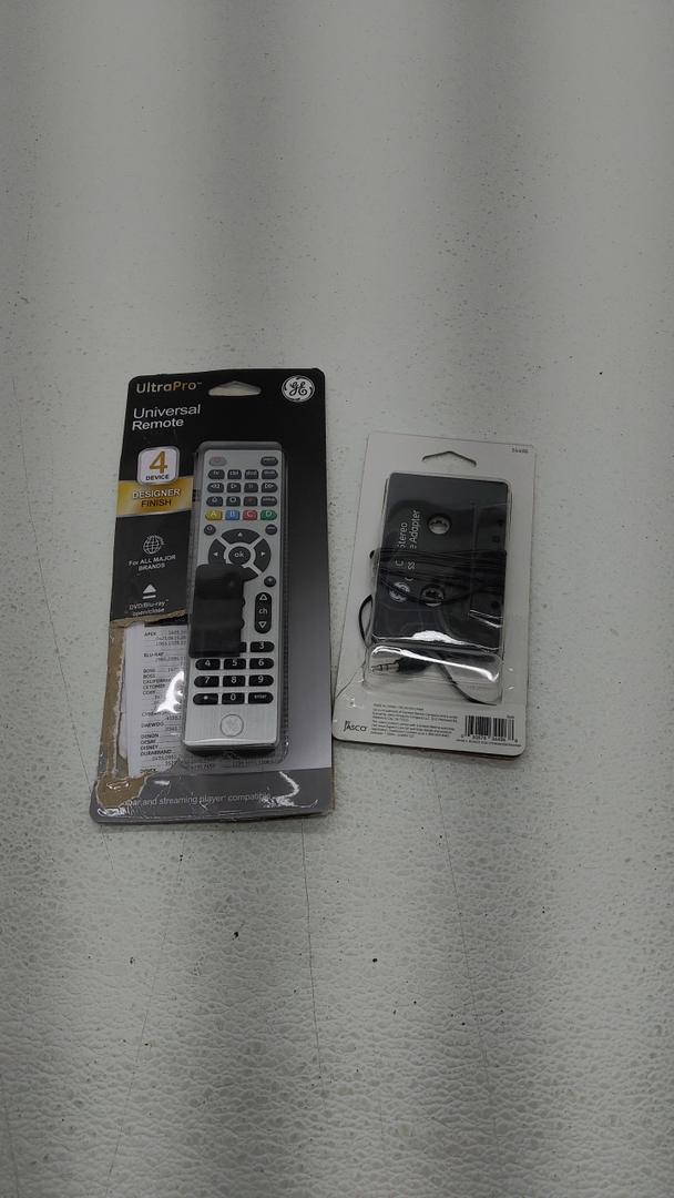 1 Pack GE Universal Remote Control & 1 Pack GE Car Stereo Cassette Adapter, 3.5mm Jack