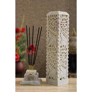 Handmade Carving Soapstone Incense Stick Tower Holder | Incense Stick Tower Burner Holder Spa Aromatherapy Home Office Fragrance Accessories Home Office Decor - (10 X 3 Inches)