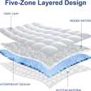 CYMULA Full Size Mattress Topper, Cooling Mattress Pad Cover Waterproof, Extra Thick Pillow Top Mattress Topper with 8-21 Inch Elasticated Pockets, Firm Plush Down Alternative Fill Mattress Protector (Waterproof White With Blue Lines)