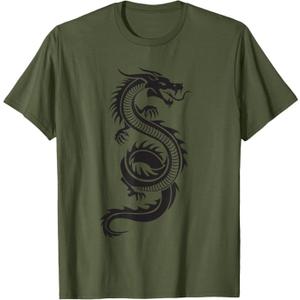 Martial Arts Red Chinese Firedrake T-Shirt Dragon Print Art T-Shirt. Size Youth Large Olive Green