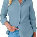 Button Down Shirts for Women Dress Shirt Long Sleeve Wrinkle Free Collared Blouse Work Business Office Solid Tops (Blue, L)