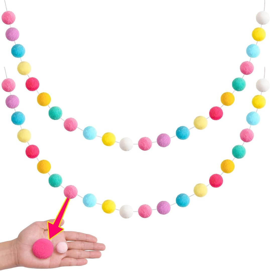 XmasExp Pastel Pom Pom Garland Decorations - Large Spring Felt Ball Garland for Mantle, Indoor Home Decor, Easter Tree Ornaments, Kids Room and Party Hanging Decor,13 Ft.