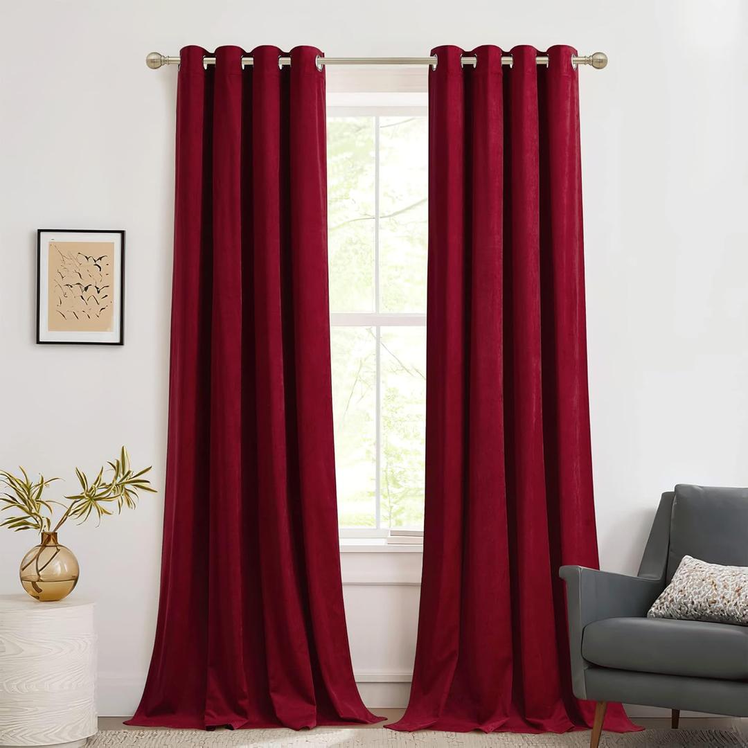 RYB HOME Velvet Curtains 84 inches, Grommet Top Soft Fabric Room Darkening Thermal Insulated Luxurious Home Decor Curtains for Living Room Bedroom, W 52" x L 84", 2 Panels Set