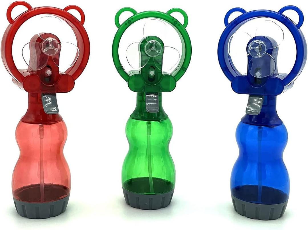 Water Misting Fan Portable Handheld Outdoor Carabiner Mini Fans Hand Atomizer for Summer Beach, Travel, Camping, BBQ and More Outdoor Activities (3 Piece Set) (Red/Green/Blue)