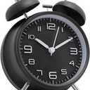 Betus [Non-Ticking Twin Bell Alarm Clock - Metal Frame 3D Dial with Backlight Function - Desk Table Clock for Home and Office - Midnight Black