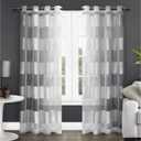 Exclusive Home Navaro Striped Sheer Grommet Top Curtain Panel Pair, 54"x96", Winter White